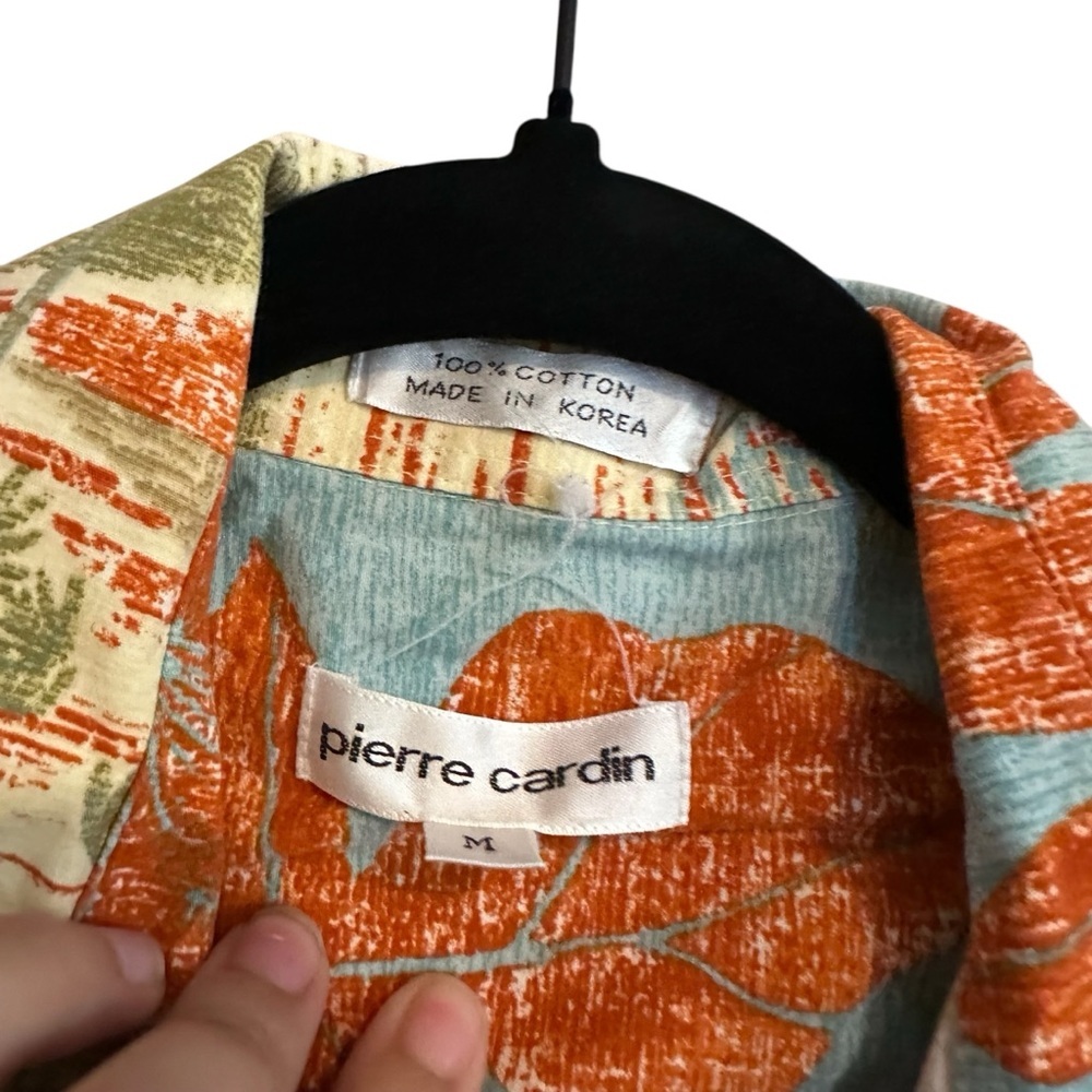 Pierre Cardin 100% Cotton Hawiian Beach Vacation Button Up Shirt Size Medium - Picture 5 of 6